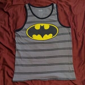 Batman Gray and Black Striped Tank Top with Yellow Logo